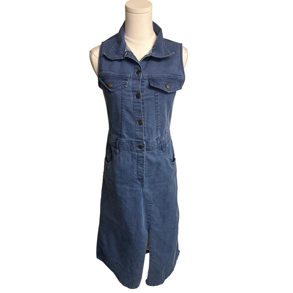 Vintage Bebe Sleeveless Denim Midi Dress Size L Stretch Y2K Western Utility